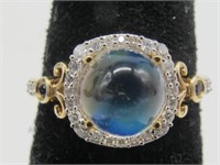 10Kt YG Moonstone, Dia, Sapphire Ring