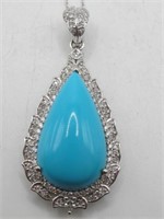 18K WG SleepingBeauty Turquoise & Diamond Pendant