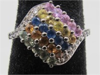 .925 Sterling Silver Multicolor Diamond Ring