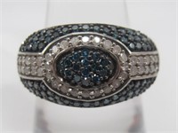 .925 SS White & Blue Diamond Ring