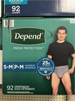 Depend mens underwear S-M 92 ct