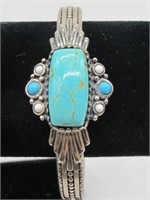.925 Sterling Silver Turquoise and Howlite Bangle