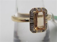 14K YG Imperial Topaz & White Diamond Ring
