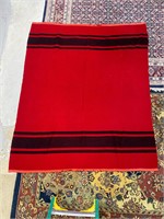 Vtg Red w/ Black Stripes Wool Blanket