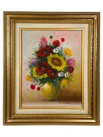 Vase of Flowers, Oil on Board