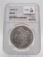 1878 S  MORGAN SILVER DOLLAR NGC MS62