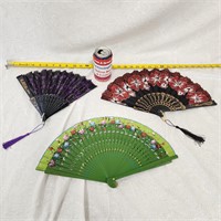 3 Asian Hand Fans. Sequins, Glitter & Dolphins