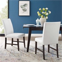 White Tufted Faux Leather Dining Chairs 2pc