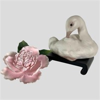 Cybis Swan & Boehm Pink Peony Porcelain Figurines