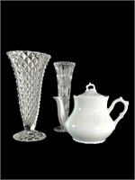 Two Vases and a Porcelain Teapot
