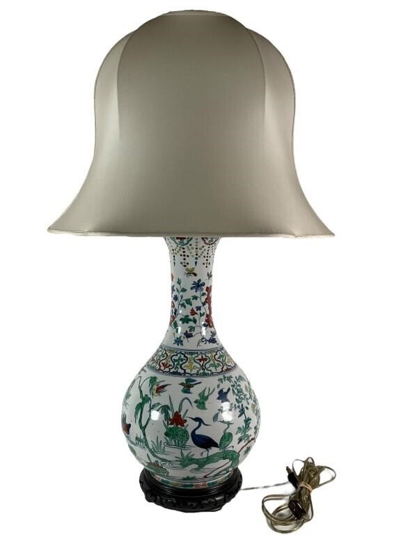 Porcelain Vase Lamp W/ Tulip Shaped Shade