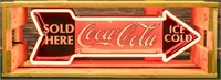 Ice Cold Coca Cola Sold Here Neon Sign In Crate