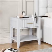 Wooden Nightstand End Table  Drawer  White