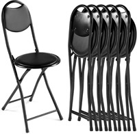 6 Pcs 12" Padded Folding Stools with Back  Black