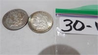 2) Morgan Silver Dollars 1) 1887 O Mint, +