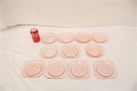 2 Sets of 5 Pink Crystal 5.5" Plates, 1 As Is