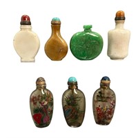 7 Carved Stone & Reverse Paint Glass Asian Snuffs