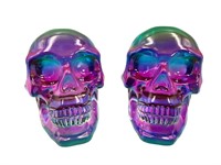 2 Colorful Crystal Skull Paperweights