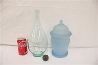 Blue Frosted Jar w/ Lid & Decanter