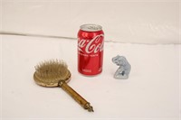 Brass & Metal Vanity Brush w/ Elephant & Figurine