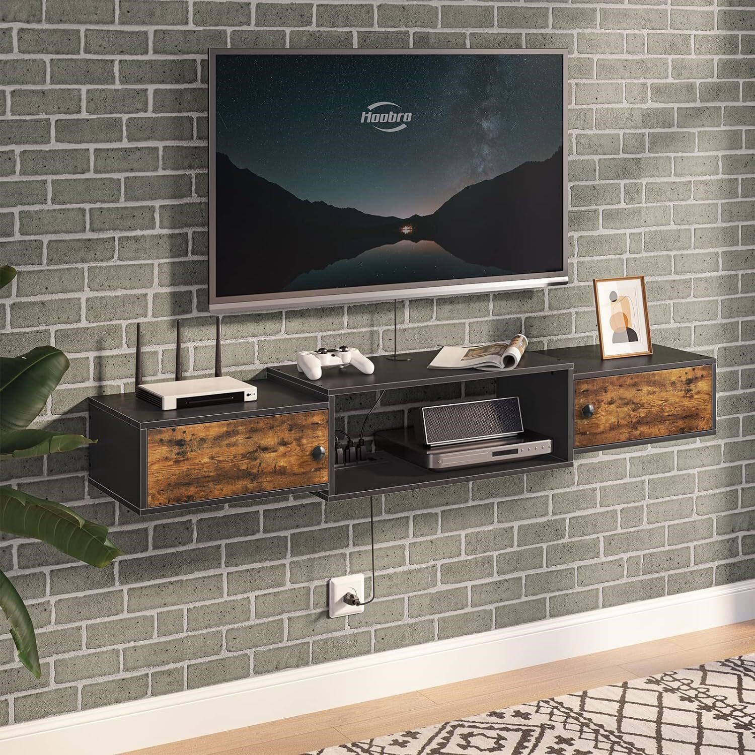 55" Floating TV Stand: Rustic Brown/Black