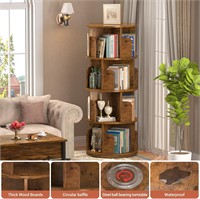 Rotating Bookshelf 360 Degree Display, Rustic Wood