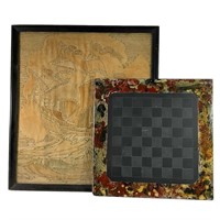Unique Ship Fabric Art & Slate Chess Board