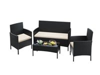 1 Tozey 4-Pieces Black Wicker Patio Furniture