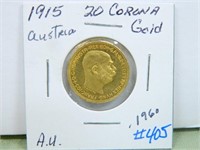 1915 Austria 20 Corona Gold A.U.