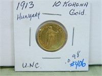 1913 Hungary 10 Korona Gold UNC