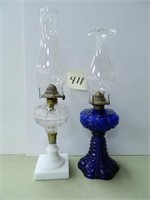 (2) Vintage Kerosene Lamps - (1) Cobalt Blue &