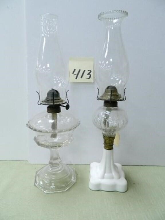 (2) Vintage Kerosene Lamps - (1) Attebury Base &