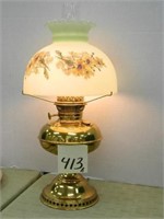 Brass Table Lamp with Hand Painted Shade,