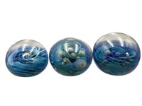 3 Seegers & Fein Blue Paperweights