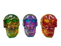 3 Colorful Crystal Skulls Paperweights