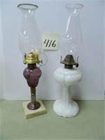 (2) Vintage Kerosene Lamps - (1) Milk Glass &