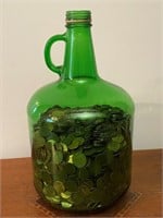 Green Glass Jug & Pennies