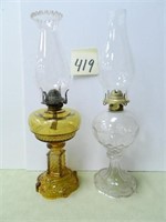 (2) Vintage Kerosene Lamps - (1) Clear Glass &