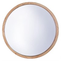 New $172 Light Brown 22 Round Wooden Wall Mirror