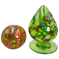 2 Unique Glass Paperweights