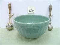 11" Green Pottery Bowl & (2) Gilchrist Ice Cream -