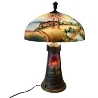 STUNNING Pittsburgh Reverse Painted Moonlit Lamp