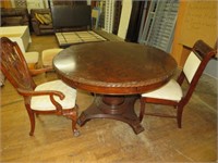 CHERRY FINISH PEDESTAL TABLE W/ 2 CHAIRS