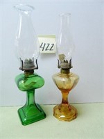 (2) Vintage Junior Kerosene Lamps - (1) Green &