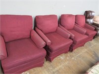 4 RED CLOTH CHAIRS