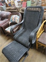 BLACK WOVEN BAMBOO CHAIR & OTTOMAN