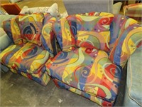 PAIR OF CLOTH MULTI COLORED CHAIRS