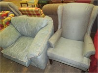 GREEN CLOTH OVERSIZED & WINGBACK ARM CHAIR