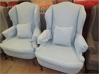PAIR OF BLUE CLOTH ARM WINGBACK CHAIRS
