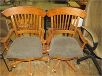 2 OAK PADDED SEAT ROLLING OFFICE CHAIRS